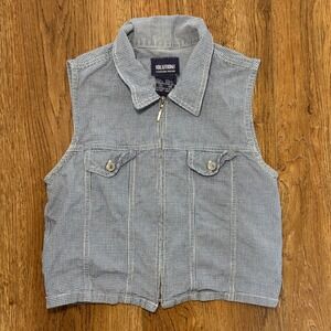 VTG 90s‎ Blue Gingham Vest Zip Up 100% Cotton Womens XS/S Cottagecore Cropped